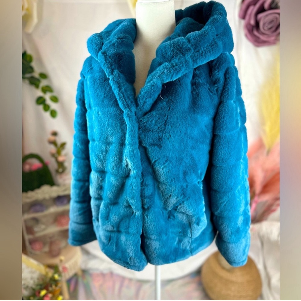APPARIS Goldie Faux Fur Jacket Stone Blue NWOT